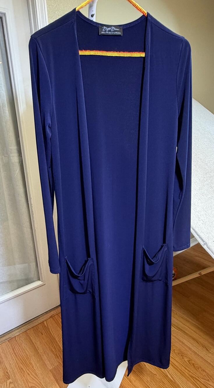 Brigitte Brianna Women Small Blue Open Front Minimalist Cardigan Duster
